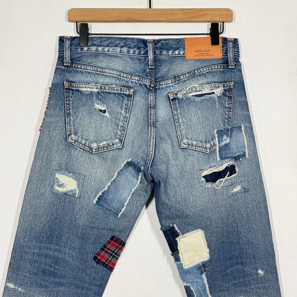 Moussy VIntage Patchwork Jeans Size 27 Blue Denim Button Fly Distressed Boho - Picture 5 of 11